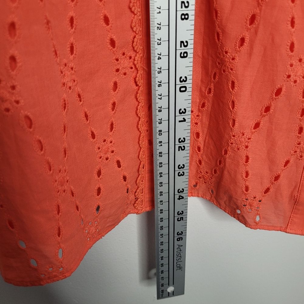 Loft coral eyelet lace trim button front vacation swing summer dress size medium - Picture 9 of 9